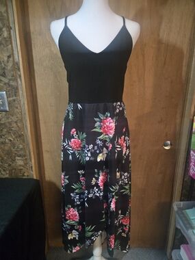 Black Floral Spaghetti Strap Maxi Dress